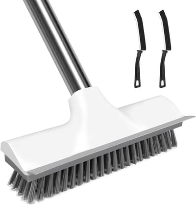 2-in-1 Vloerborstel met Trekhaak, Verstelbare Handgreep voor Tapijt en Vloeren, Schoonmaakborstel voor Keuken, Badkamer en Terras