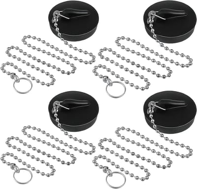 Afvoerstoppen 4 stuks - Gootsteen stoppers - Waterdicht afsluiten - Met 40cm ketting - 40-45mm - Zwart