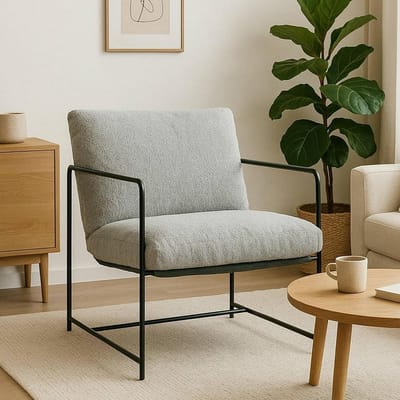 Fauteuil met Bouclé-stof - Gestoffeerde stoel Leunstoel - Comfortabel Zitten - Robuust Metalen Frame