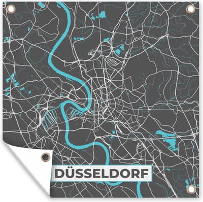 Tuin poster Blauw – Duitsland – Plattegrond – Stadskaart – Kaart – Düsseldorf - 200x200 cm - Tuindoek