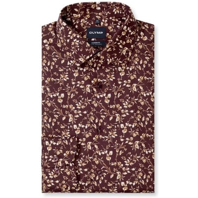 OLYMP Luxor modern fit overhemd - dobby - bordeaux rood dessin - Strijkvrij - Boordmaat: 42 (EU maat: L)