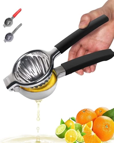 Dailygoods- Citroenpers Extra Groot - Roestvrij Staal - Ergonomische Citrusjuicer - Heavy Duty - Food Grade Siliconen Handvat - 8 cm Kom Diameter - Citruspers