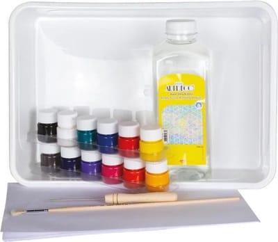 Lisans - Marbling kit - Starter set met A4 tray - 12x 15 ml verf - 18 delige verf set voor beginners en professionals - cadeau set - ES7