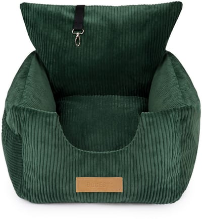 Dogeste 2-in-1 hondenautostoel en hondenmand voor kleine honden, autotransporter auto, corduroy bekleding, afneembare hoes, kleur groen