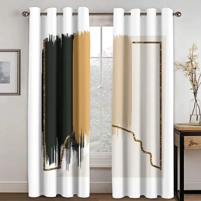 Noordse Abstracte Kunst Raamgordijn, Boheems Morandi Kleurenblok Gordijn, Woonkamer, Slaapkamer Decoratie, 2 Stuks W50xH130(CM)x2pcs&Grommet Top