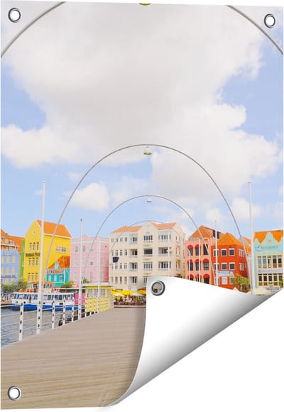 Gards Tuinposter Willemstad Gekleurde Huisjes in Cura�ao - 40x50 cm - Tuindoek - Tuindecoratie - Wanddecoratie buiten - Tuinschilderij