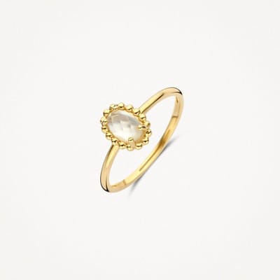 Blush Gouden Ring 1272YMQ/54 | wit bergkristal parelmoer | 14k geel goud gladomzetting sieraden ringmaat detail applique