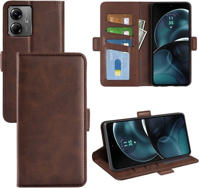 MobyDefend Hoesje - Geschikt voor Motorola Moto G14 - Luxe Wallet Book Case (Sluiting Zijkant) - Bruin