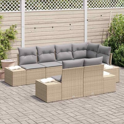vidaXL - Tuinbank - Set - 7 - st - Beige - en - Lichtgrijs - poly - rattan