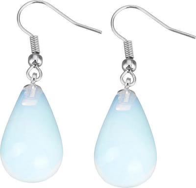 Edelstenen oorbellen Sea Opal Big Drop - sterling zilver (925) - oorhanger - blauw - zee opaal - druppel - luxe sieraden zakje - oorbellen dames - blauwe oorbellen