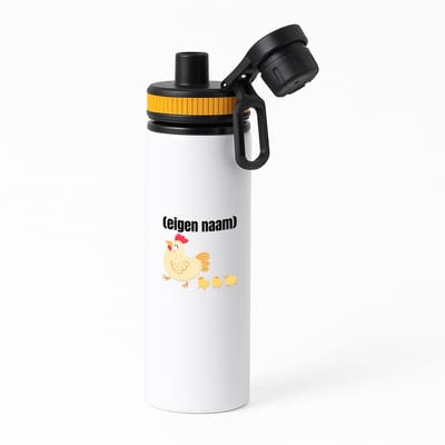 Hacebo® - kip met kuikens met eigen naam waterfles met draaidop oranje - Kippen - kippen liefhebbers - iemand die houdt van kippen - verjaardag - cadeau - kado - water fles - 850ML