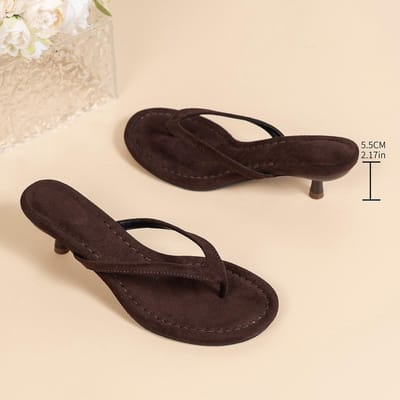 Zomer Teenslipper Vrouwen Ronde Teenclip Slippers Dames Comfort Elegant Dunne Lage Hakken Jurk Slippers De 36 beige