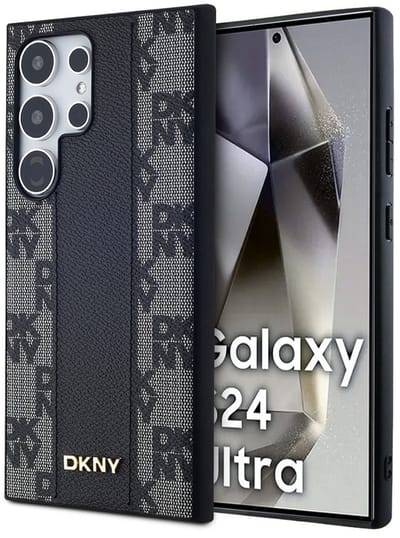 DKNY, Hoesje geschikt voor Galaxy S24 Ultra - MagSafe Compatibel met Ruitjespatroon Ultra-Chic, Zwart