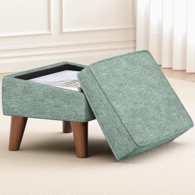 Voetenbankje met opbergruimte - Ottomaan poef - Woonkamer comfort - Verstelbare hoes - 40x30x29 cm - Groen