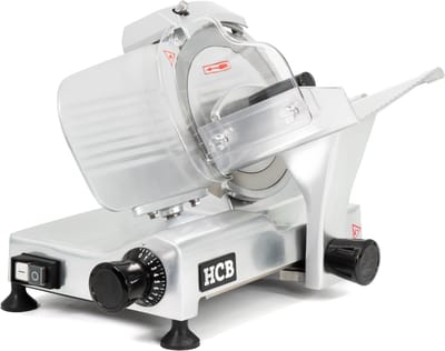HCB® - Professionele Horeca Snijmachine - 195 mm - RVS / INOX - 230V - Allessnijder - Vleeswaren - Groenten - Vleessnijmachine - 35.5x26.5x32.5 cm (DxBxH) - 12 kg - 2510