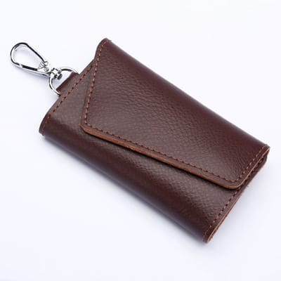 Praktische sleutelhanger en sleuteltasje | Stevige sleutelhouder voor dagelijks huishoudelijk gebruik | Compact opbergaccessoire-sleutelhanger-Koffiebruin