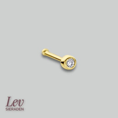 Lev Sieraden - 14 karaat goude neusknopje - piercing - Zirkonia steen - kogel piercing