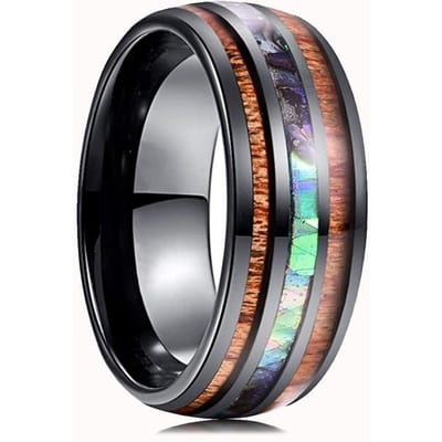 Mode 8mm Zilverkleur Geborsteld Heren RVS Ring Kleurrijke Abalone Schelp Inleg Heren Ring Trouwring Sieraden Cadeaus 6 black