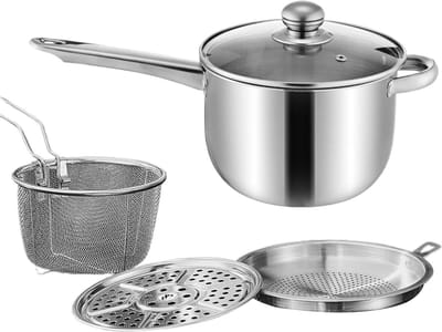 Frituurpan Roestvrij Staal - Koekenpan Mand - Maaltijd Bereiding - Eenvoudig Schoon te Maken - 195 cm Diameter - Zilver