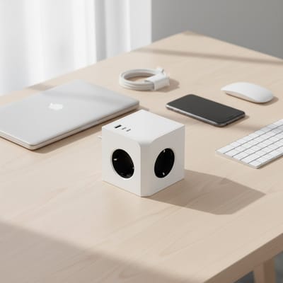6-in-1 Kubus Stekkerdoos met USB-C PD 20W – 3 EU Stopcontacten, 2x USB-C & 1x USB-A, Compacte Wandstekker met Overspanningsbeveiliging voor Thuis, Kantoor en Reizen