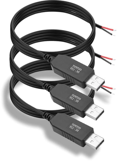 3 Stuks USB naar DC Boost-kabel, Step-up Converterkabel met Open Uiteinden voor LED Strips, Router en Camera - 22 AWG Zuiver Koperdraad voor Doe-Het-Zelf Elektronica (12 V)