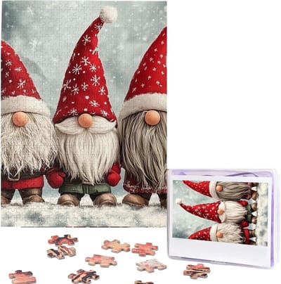 Houten Puzzel - Gepersonaliseerd Fotospel - Ontspanning Thuis - Duurzaam Hout Materiaal - 500 Stukjes - Kerst Kabouters