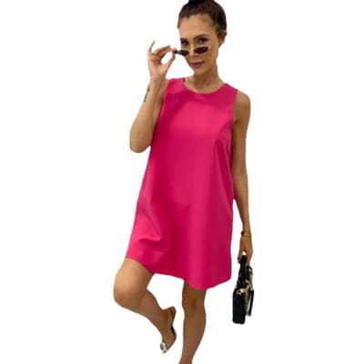 Dames Nieuwe Effen Kleur Mouwloos Casual Top Dames Imitatie Jurk XL