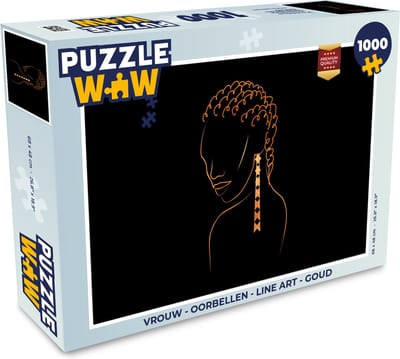 Puzzel Vrouw - Oorbellen - Line art - Goud - Legpuzzel - Puzzel 1000 stukjes volwassenen