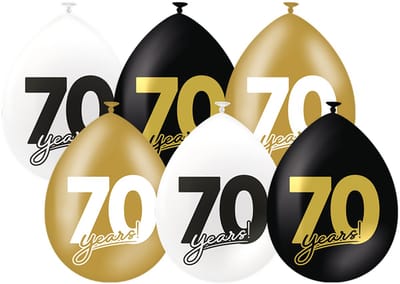 Ballonnen | 70 jaar | Collectie: Celebration! | Zwart, Goud & Wit | 6 stuks