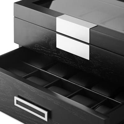Zwarte Fineer Horloge Displaybox met 20 Vakken