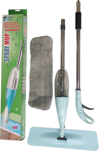 Vloermop microvezel met sprayfunctie - Benson spray mop vloerwisser lichtblauw/zilver