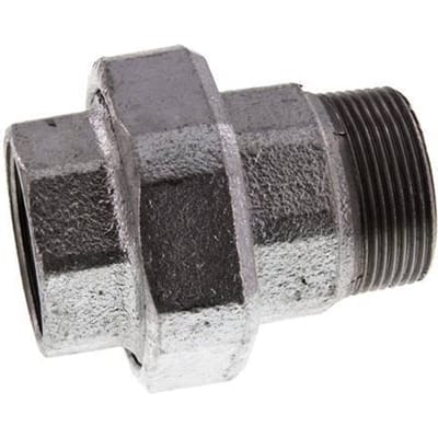 Rp 1 1/2'' x R 1 1/2'' F/M Verzinkt Gietijzeren Borstnippel 3-delig met Vlakke afdichting 25 Bar - FL2S-FM-IZ-112R-T