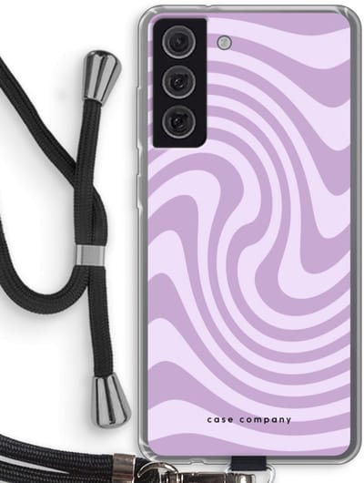 Case Company® - Hoesje met koord geschikt voor Samsung Galaxy S21 FE hoesje met Koord - Swirl Paars - Telefoonhoesje met Zwart Koord - Bescherming aan alle Kanten en Over de Schermrand