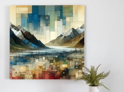 Abstract landschap schilderij | Mystiek landschap van kleur en vorm in abstracte vertoning | Kunst - 100x100 centimeter op Canvas | Foto op Canvas