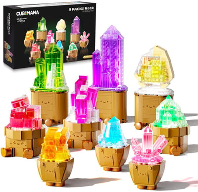 CUBIMANA Mineralen Bloemen Bouwpakket - 1170 Mini Blokken met LED Verlichting - 9 Kristal Modellen - Huisdecoratie - Cadeau Spleegoed voor Volwassenen Kinderen 14+
