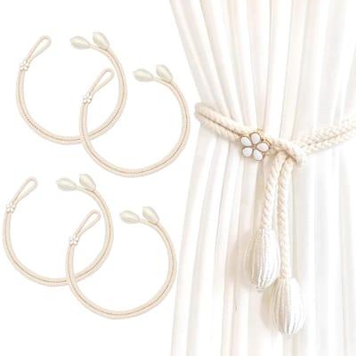 Dailygoods- Gordijnhouders Handgemaakt - Gevlochten Touwknoop - Decoratieve Gordijn Holdbacks - 4 Stuks - Lengte 100 cm - Beige
