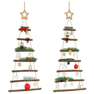 vidaXL - Hangende - kerstbomen - met - topsterren - 2 - st - 42x90 - cm - natuurlijke - tak