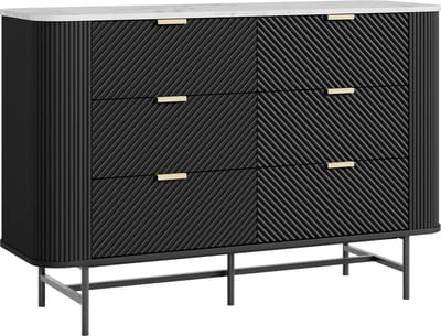 Ladekast Olvehok met 6 lades 81x120x40 cm marmerlook wit en zwart [en.casa]