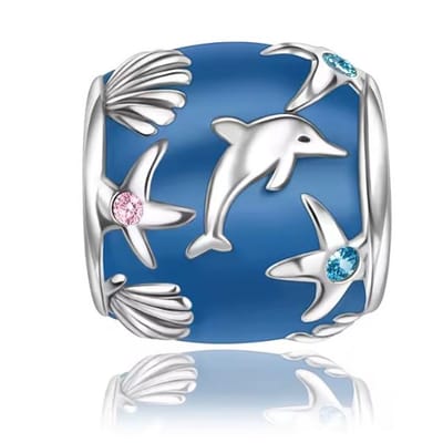 Fler® | Bedel | Past op populaire bedelarmbanden (standaard - 3mm) | Dolfijn Bedel | Hangbedel Charm | 925 sterling zilver | Roze & Blauwe zirkonia | Blauwe emaille | Valentijnsdag Cadeau | Sinterklaas kado | Kerstcadeau | Verjaardagsgeschenk