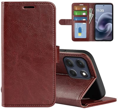 MobyDefend Hoesje - Geschikt voor Motorola Moto G86 - Wallet Book Case (Sluiting Achterkant) - Bruin