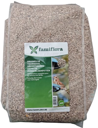 Famiflora Zonnebloempitten Gepeld - Tuinvogels - 4 kg - 100% gepelde zonnebloempitten - Geen overgebleven schillen in de tuin - Grootverpakking van 4 kg