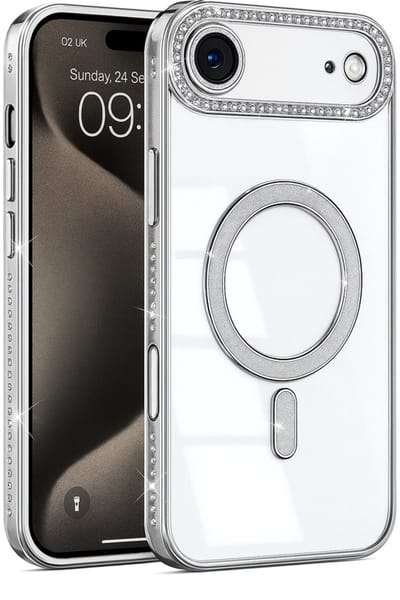 Diamant Telefoonhoesje Geschikt voor Magsafe met Camera Bescherming voor iPhone 17 Air - FuturiQ - Zilver