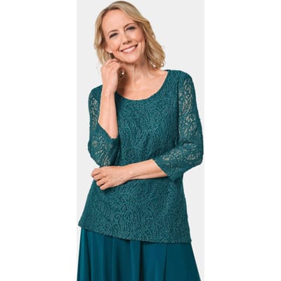 Kanten blouse met een fijne glans - smaragd - Gr. 38 van Goldner Fashion