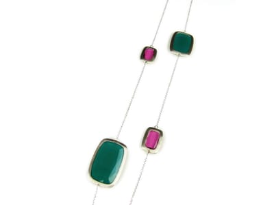 Zilveren halsketting halssnoer collier Model Color Power gezet met rode en groene stenen