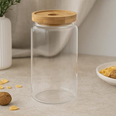 Glazen Voorraadpot - Bamboo Deksel - 25cm - Milieuvriendelijk