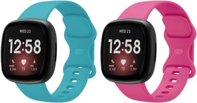 Strap-it siliconen smartwatch bandjes aqua + knalroze – geschikt voor Fitbit Versa 3/4 & Sense/Sense 2 – comfortabel, lichtgewicht & waterbestendig – maat L
