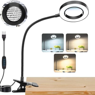 Loeplamp - 5X Vergroting - Met Klem - 3 Lichtkleuren