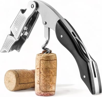 Catrinaz® Luxe Kelnersmes – Wijnopener, Kurkentrekker & Flesopener – RVS – Massief Houten Handvat – Giftbox