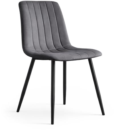 Eetkamerstoel LIVO / Gestoffeerde Stoelen / Fluwelen Stoelen en Metalen Poten / Antraciet met zwarte benen
