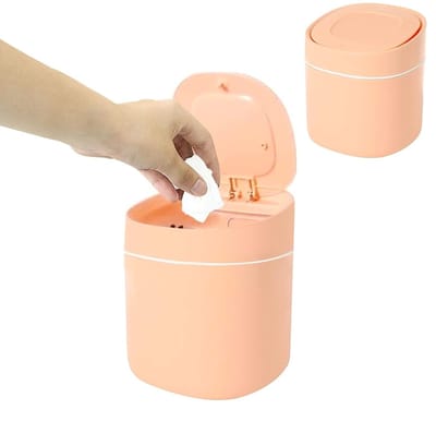 Compacte Mini Afvalemmer met Drukdeksel voor Cosmetica, Ideaal voor Woonkamer, Slaapkamer en Kantoor, Roze Plastic Prullenbak